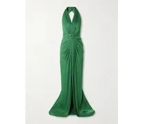 Neckholder-robe Aus Metallic-georgette Mit Twist-detail - Grün