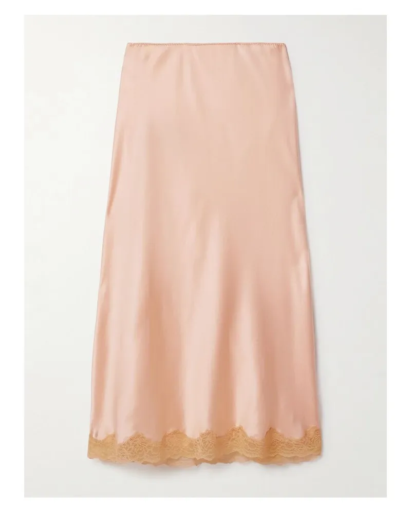 The Row Irene Rock Aus Seiden-charmeuse Mit Spitzenbesatz - Pink Pink
