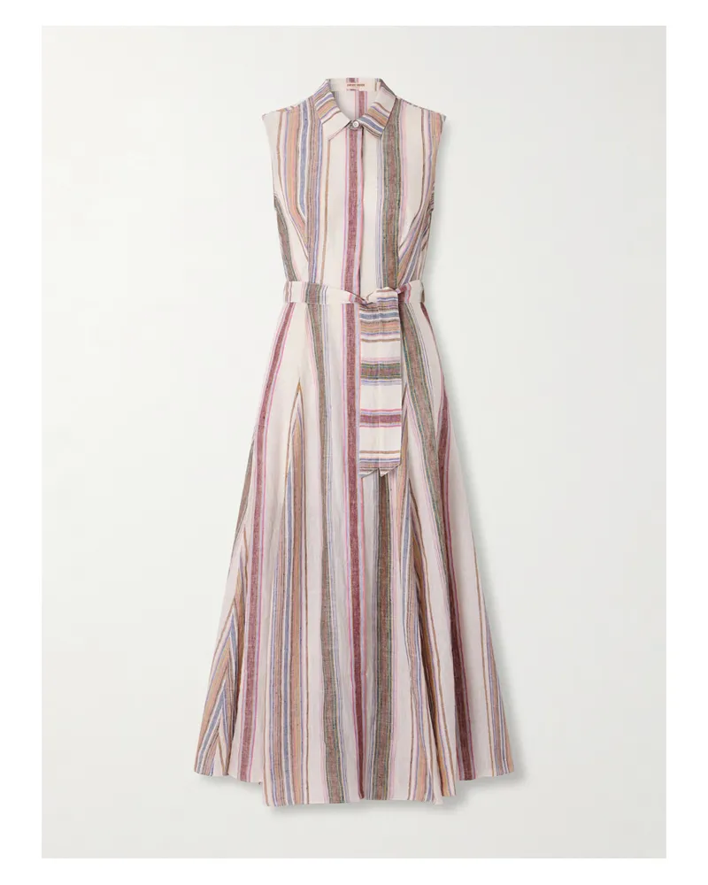 Emporio Sirenuse Milarda Belted Striped Linen Midi Dress - Multi Multi