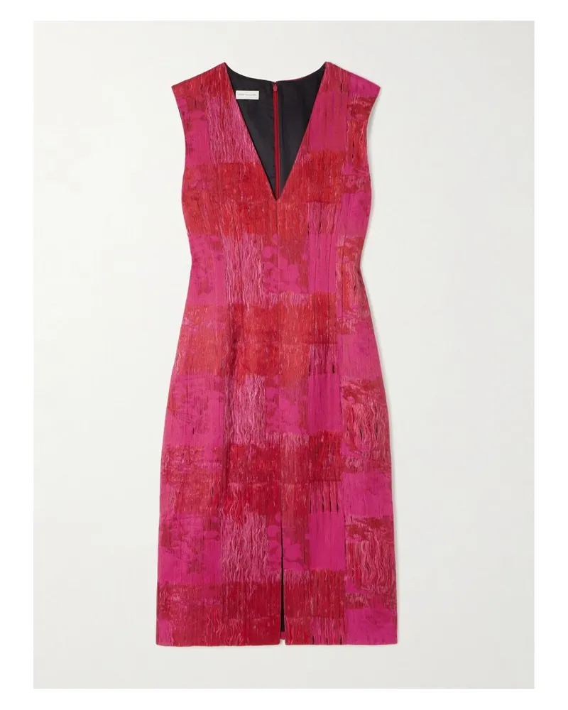 Dries van Noten Delina Midikleid Aus Einer Baumwollmischung Mit Jacquard-muster In Distressed-optik - Pink Pink