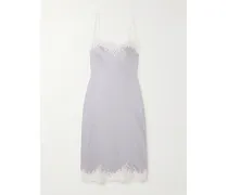Midikleid Aus Glänzendem Crêpe Mit Spitzenbesätzen - Lila