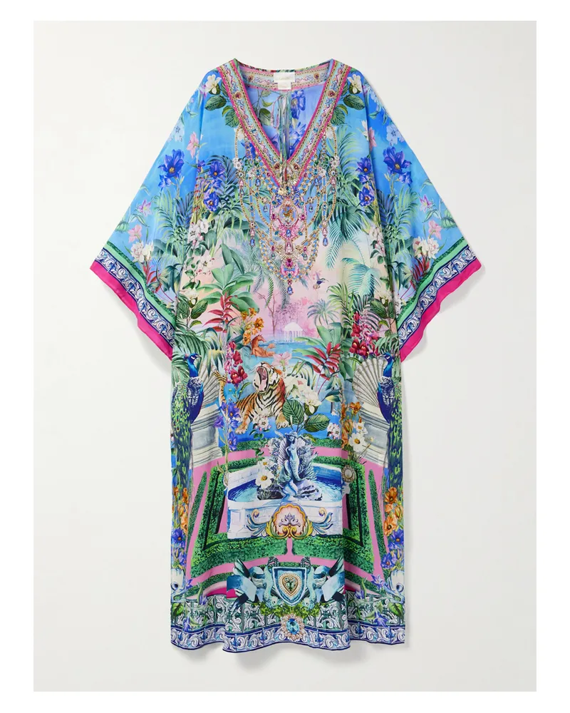 Camilla Kaftan Aus Bedrucktem Seiden-crêpe Mit Kristallen - Mehrfarbig Mehrfarbig