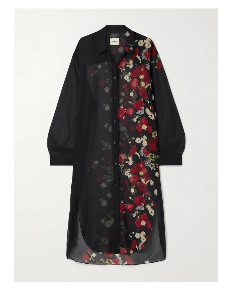 KHAITE Gloria Floral-print Silk-chiffon Dress - Black Black