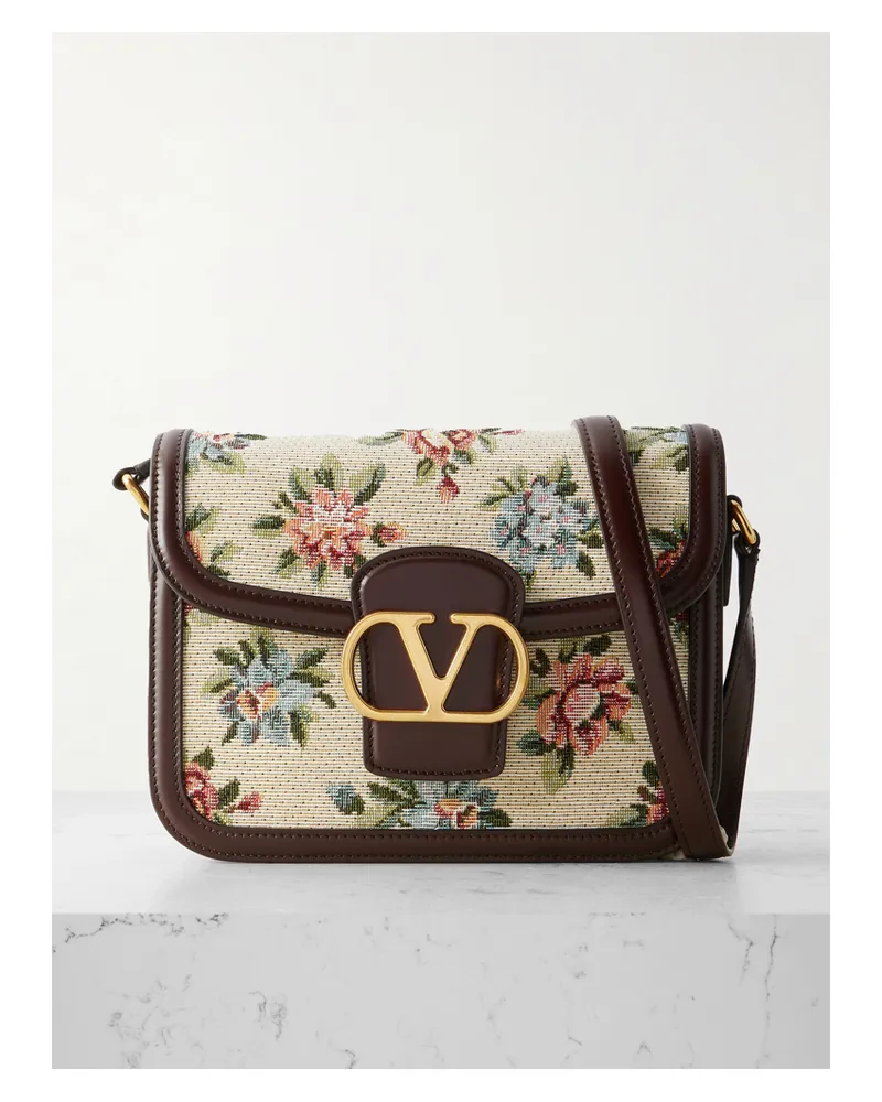 Valentino Garavani 9to5 Schultertasche Aus Canvas Mit Jacquard-muster Und Lederbesätzen - Braun Braun