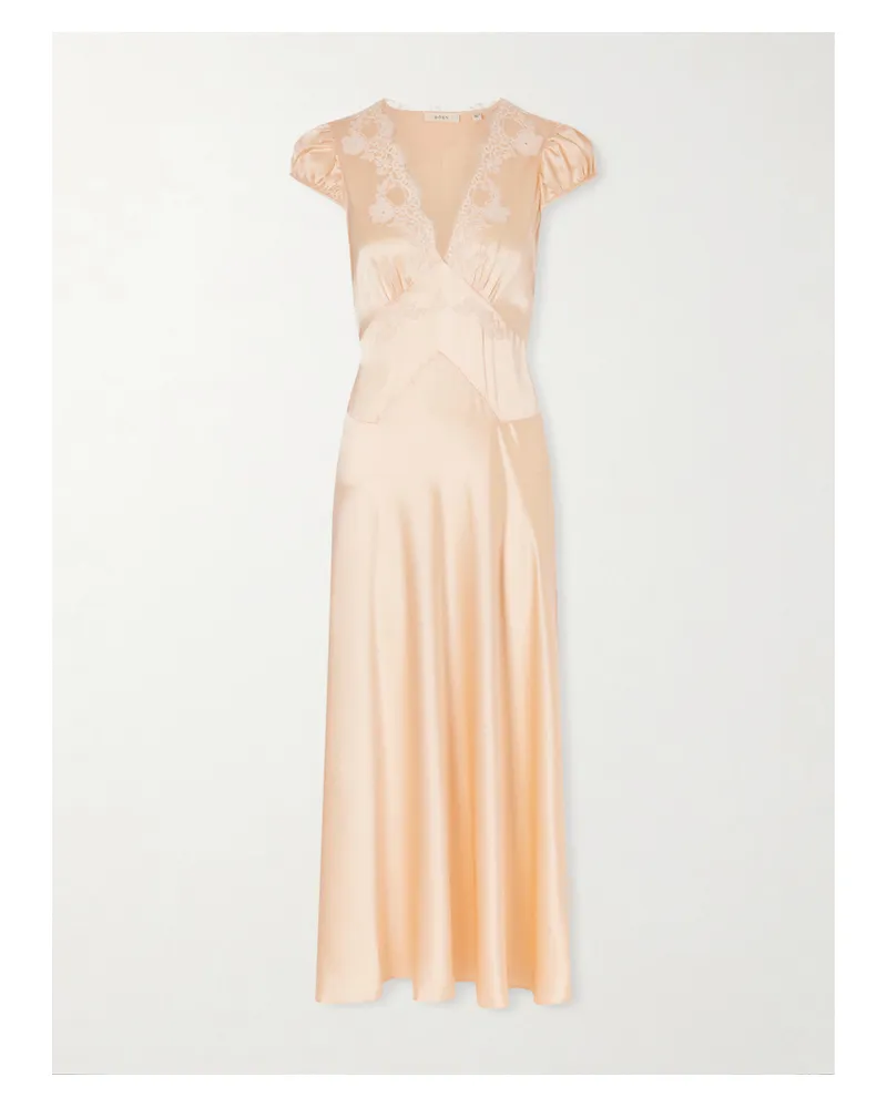 DÔEN Coraline Midikleid Aus Seidensatin Mit Besätzen Aus Schnurgebundener Spitze - Pink Pink