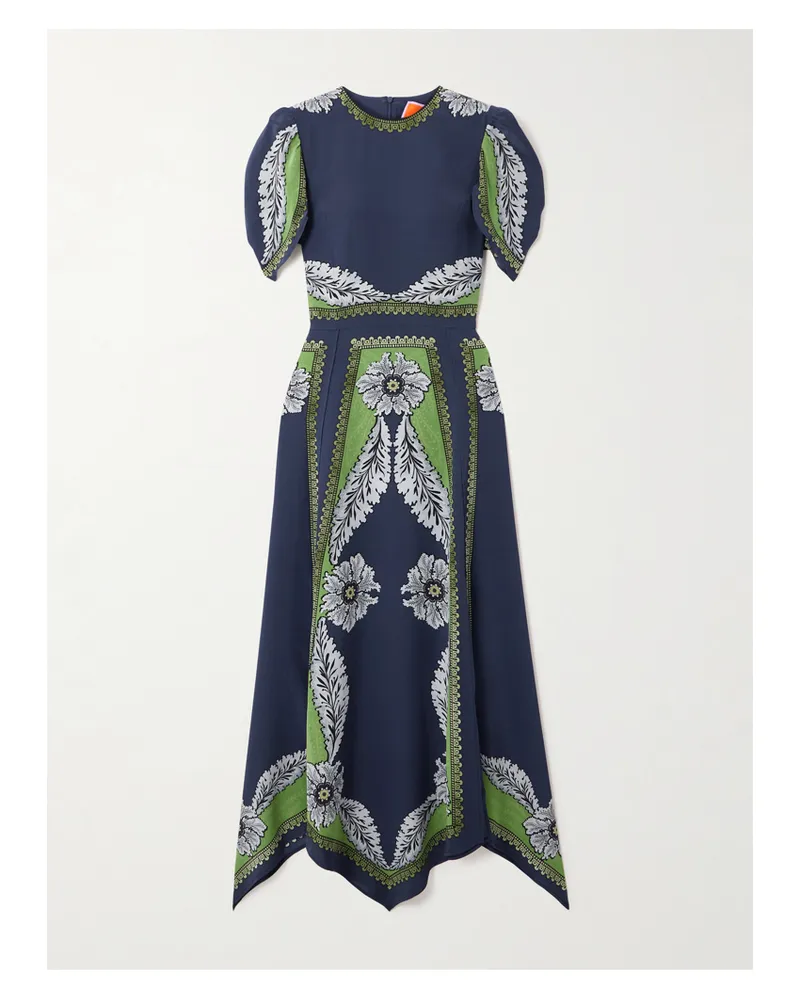 La DoubleJ Cherie Midikleid Aus Bedruckter Seide - Blau Blau