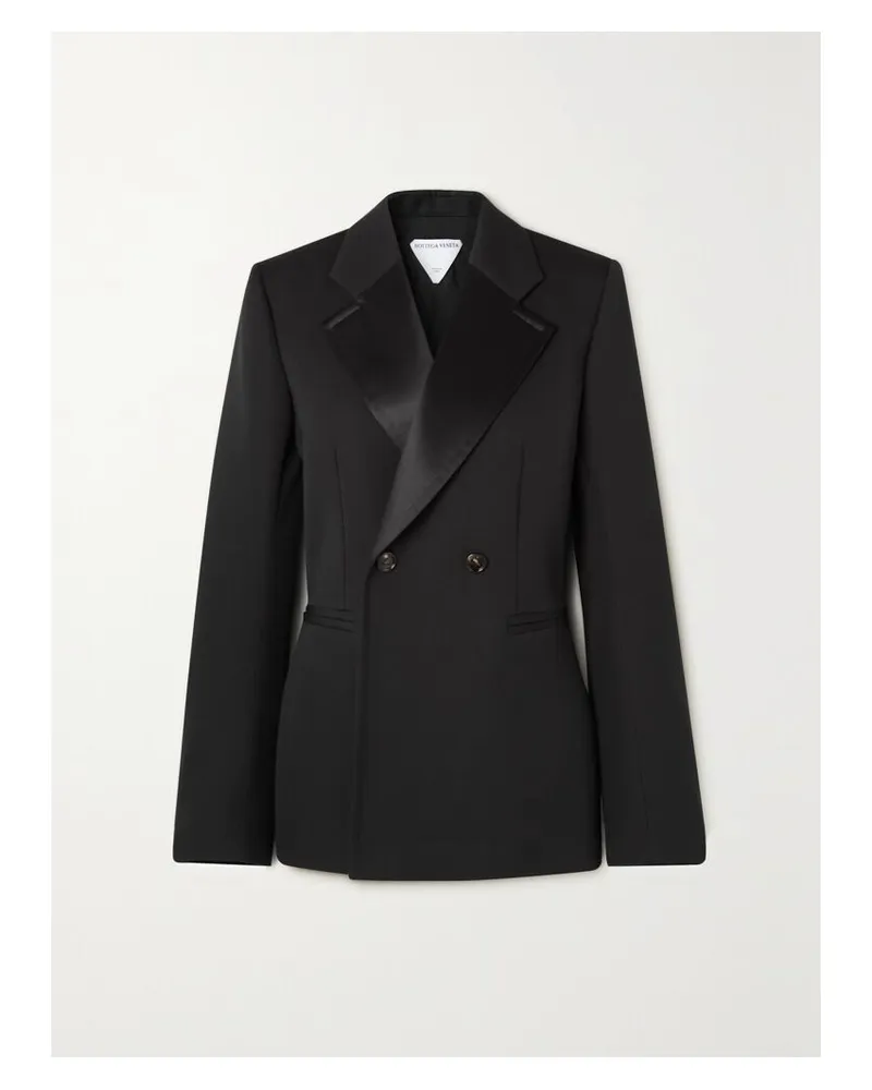 Bottega Veneta Doppelreihiger Blazer Aus Grain De Poudre Aus Wolle Mit Satinbesätzen - Schwarz Schwarz
