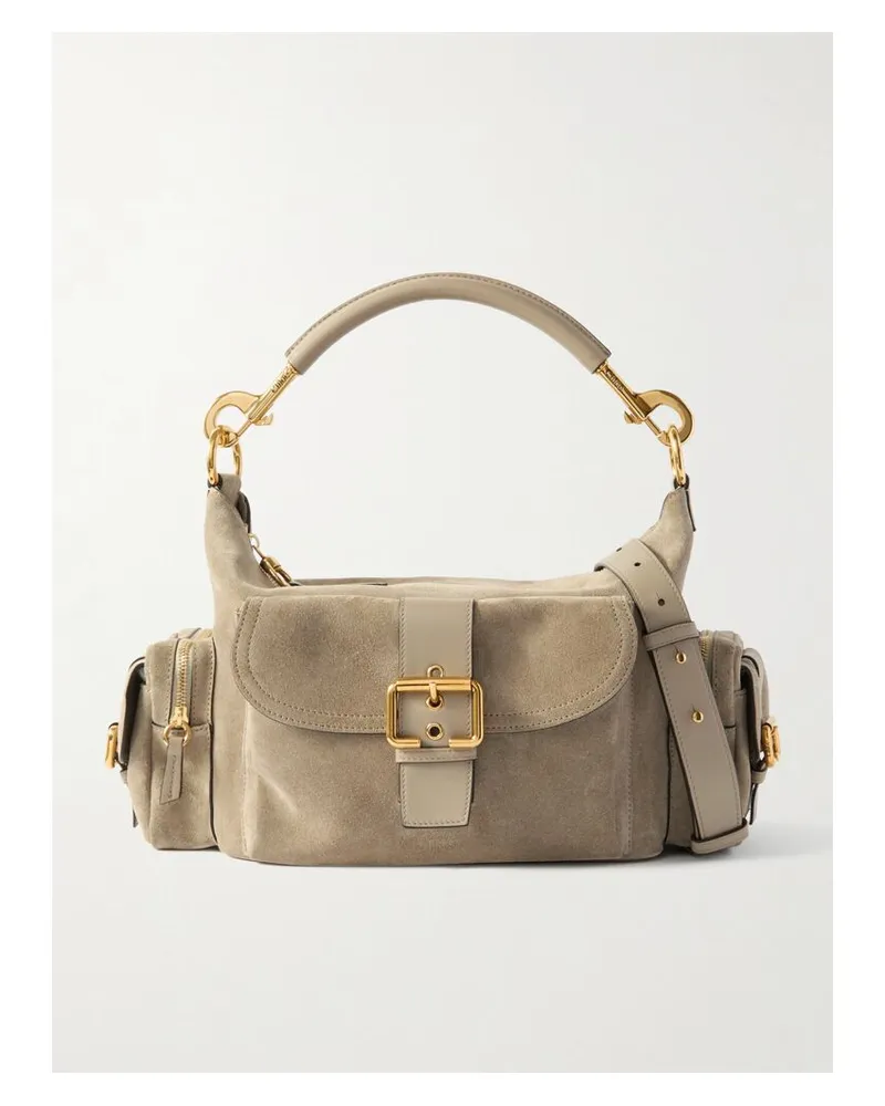 Chloé Camera Schultertasche Aus Veloursleder Mit Lederbesätzen - Grau Grau