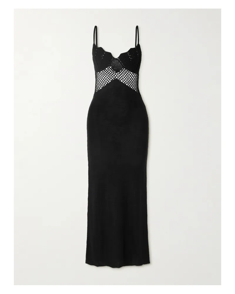 STAUD Tara Maxikleid Aus Strick Mit Häkelbesätzen - Schwarz Schwarz