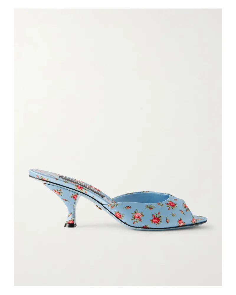 Dolce & Gabbana Kiera Floral-print Satin Mules - Blue Blue