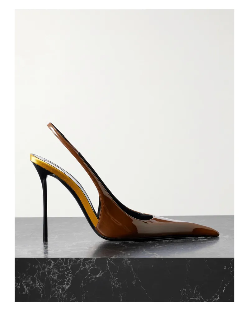 Saint Laurent Amalia Patent-leather Slingback Pumps - Brown Brown