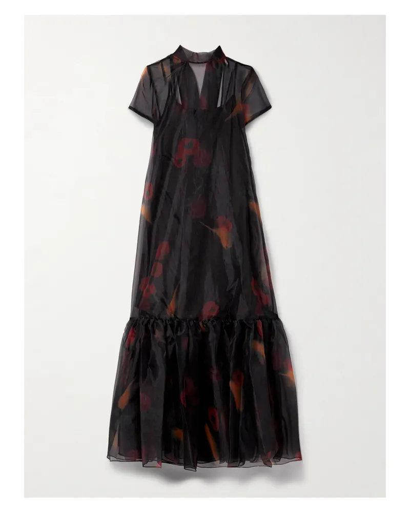 STAUD Calluna Maxikleid Aus Bedrucktem Organza Mit Schluppe - Schwarz Schwarz