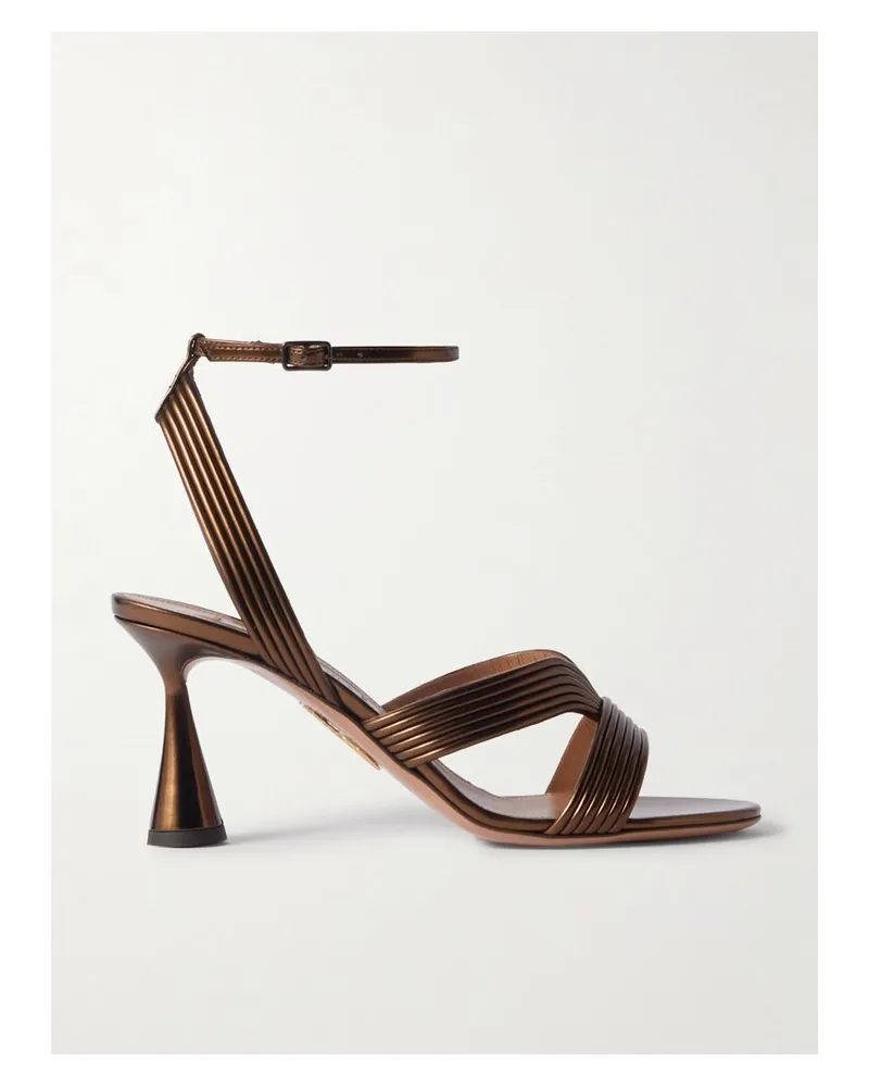 Aquazzura Daryl 75 Sandalen Aus Metallic-leder - Braun Braun