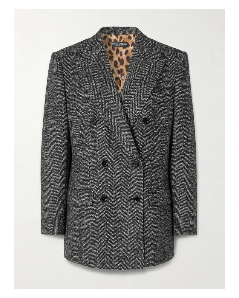 Dolce & Gabbana Doppelreihiger Blazer Aus Einer Wollmischung Mit Fischgratmuster - Grau Grau