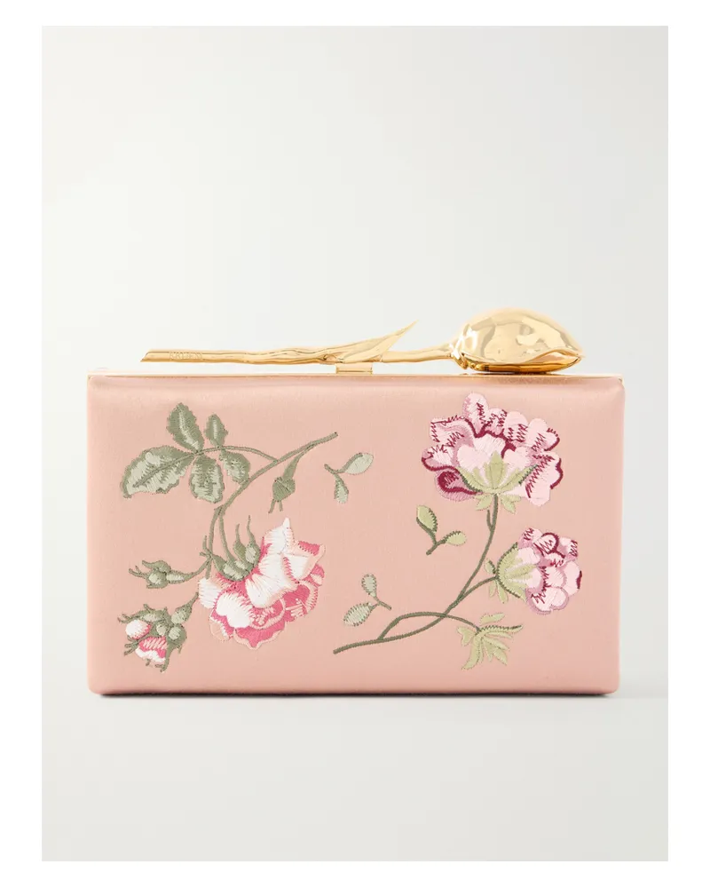 Erdem Bloom Embroidered Satin Clutch - Pink Pink