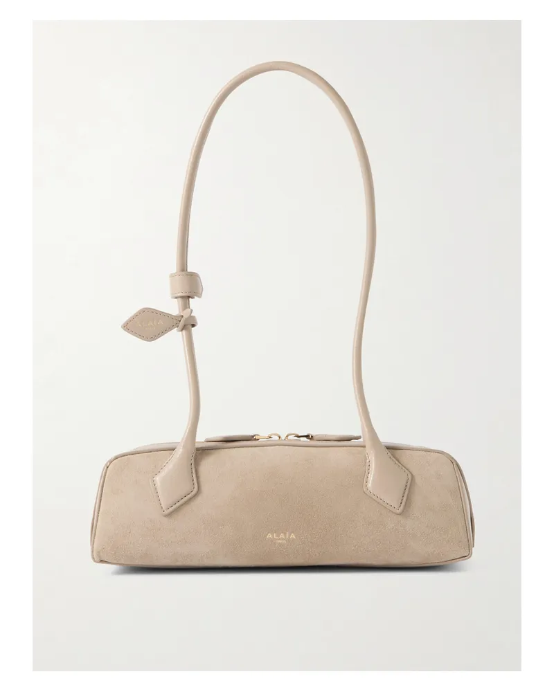 Alaïa Le Teckel Small Leather-trimmed Suede Shoulder Bag - Neutrals Neutrals