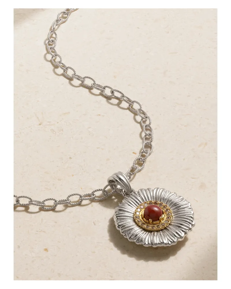 Buccellati Blossom Sterling Silver And Gold-plated, Jasper And Diamond Necklace Silver