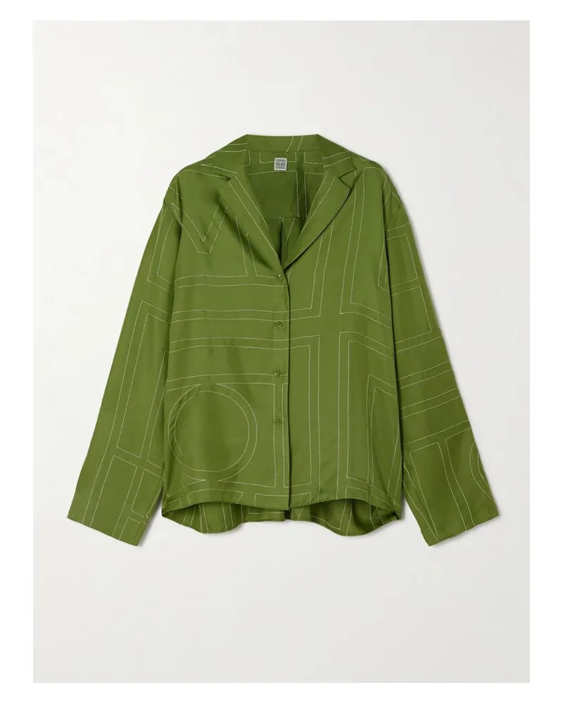Totême Hemd Aus Seiden-twill Mit Stickereien - Grün Grün