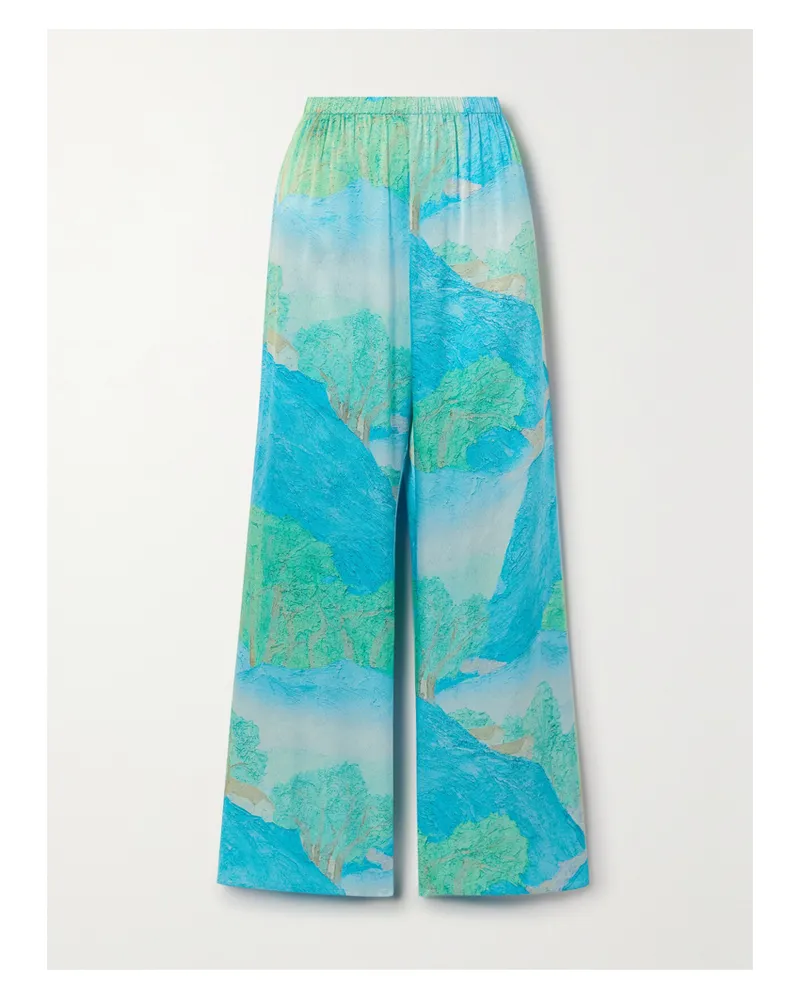 Cult Gaia Stacie Hose Mit Weitem Bein Aus Bedruckter Seide - Blau Blau