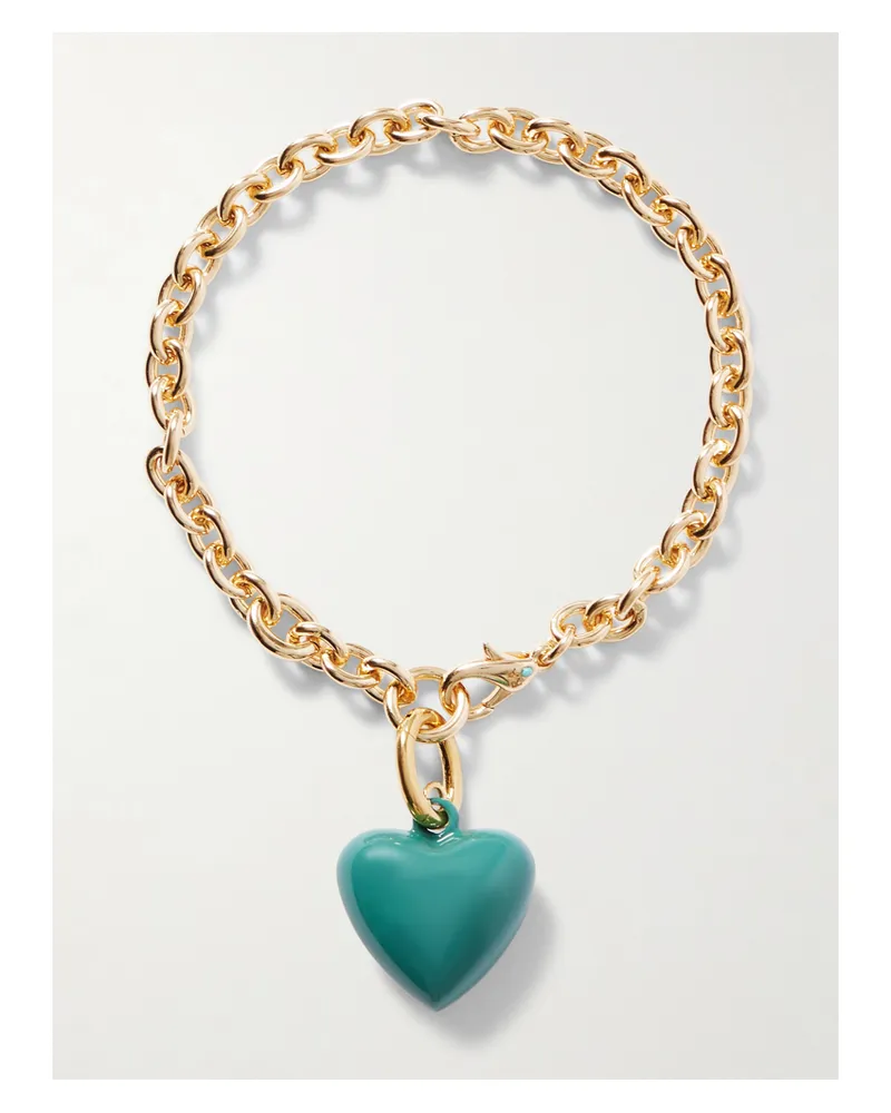 Roxanne Assoulin The Mini Puffy Heart Gold-tone And Enamel Bracelet - Green Green