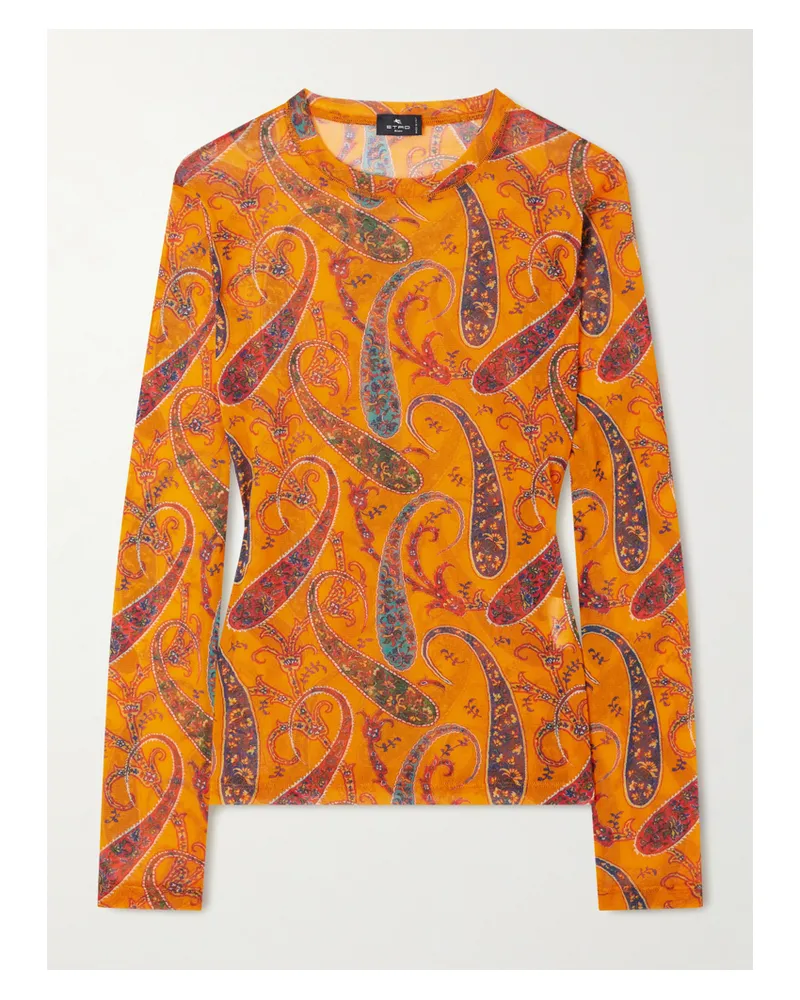 Etro Paisley-print Mesh Top - Orange Orange