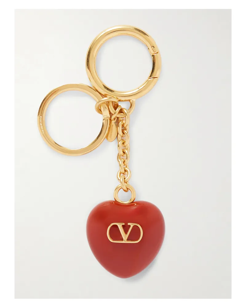 Valentino Garavani Vlogo Signature Goldfarbener Taschenanhänger Mit Emaille - Rot Rot
