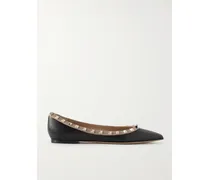 Rockstud Leather Point-toe Flats - Black