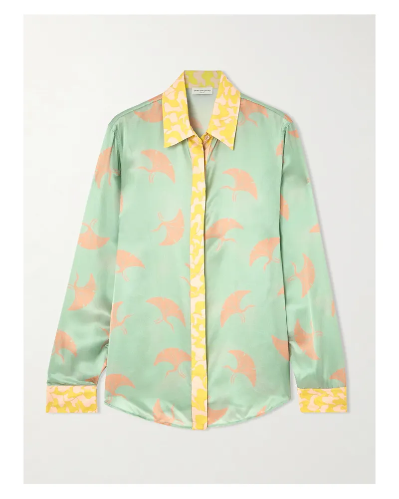 Dries van Noten Hemd Aus Bedrucktem Satin Aus Einer Seidenmischung - Grün Grün