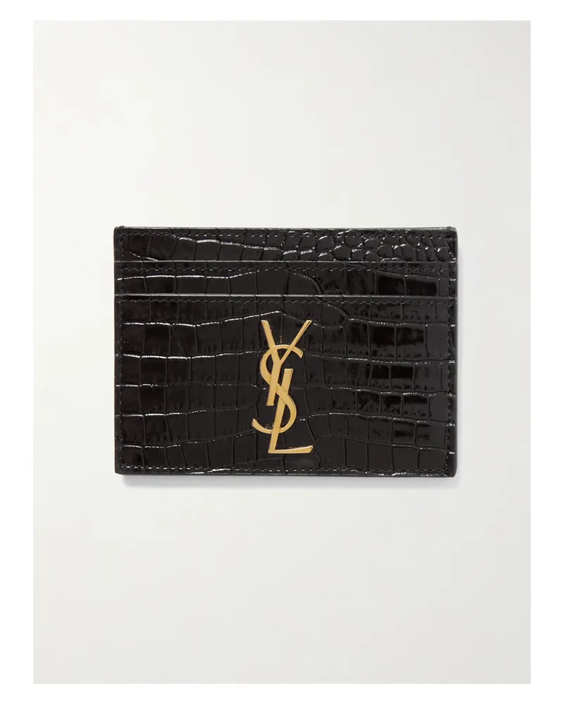 Saint Laurent Embellished Croc-effect Leather Cardholder - Black Black
