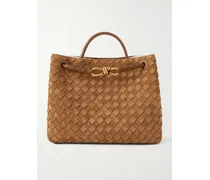 Andiamo Medium Shearling-lined Leather-trimmed Intrecciato Suede Tote - Brown