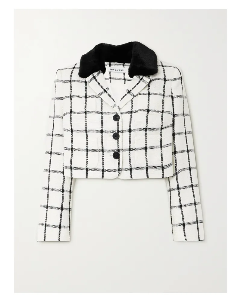 Self-Portrait Verkürzte Jack Aus Kariertem Tweed Mit Faux-fur-besatz - Creme Creme