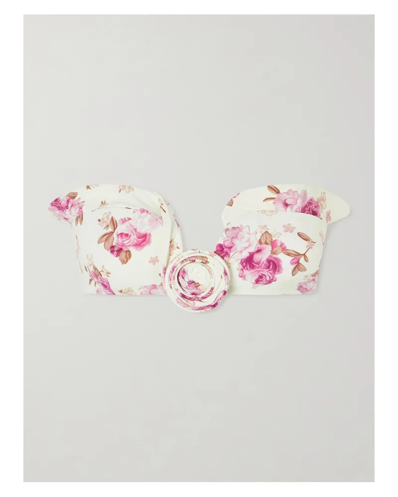 Magda Butrym Appliquéd Floral-print Bikini Top - Neutrals Neutrals