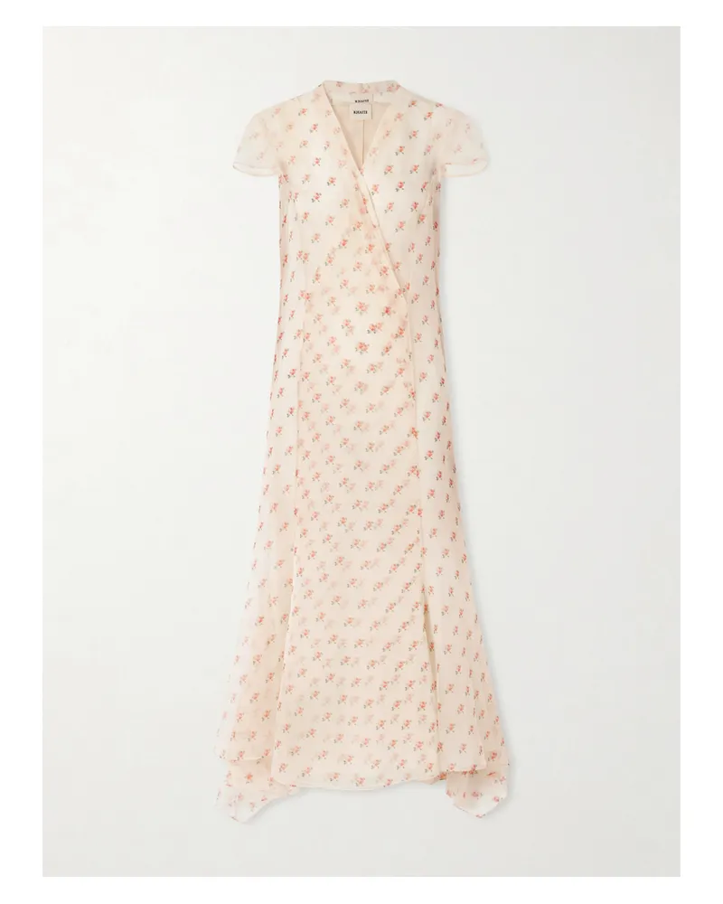 KHAITE Meera Wrap-effect Floral-print Silk-organza Midi Dress - Pink Pink
