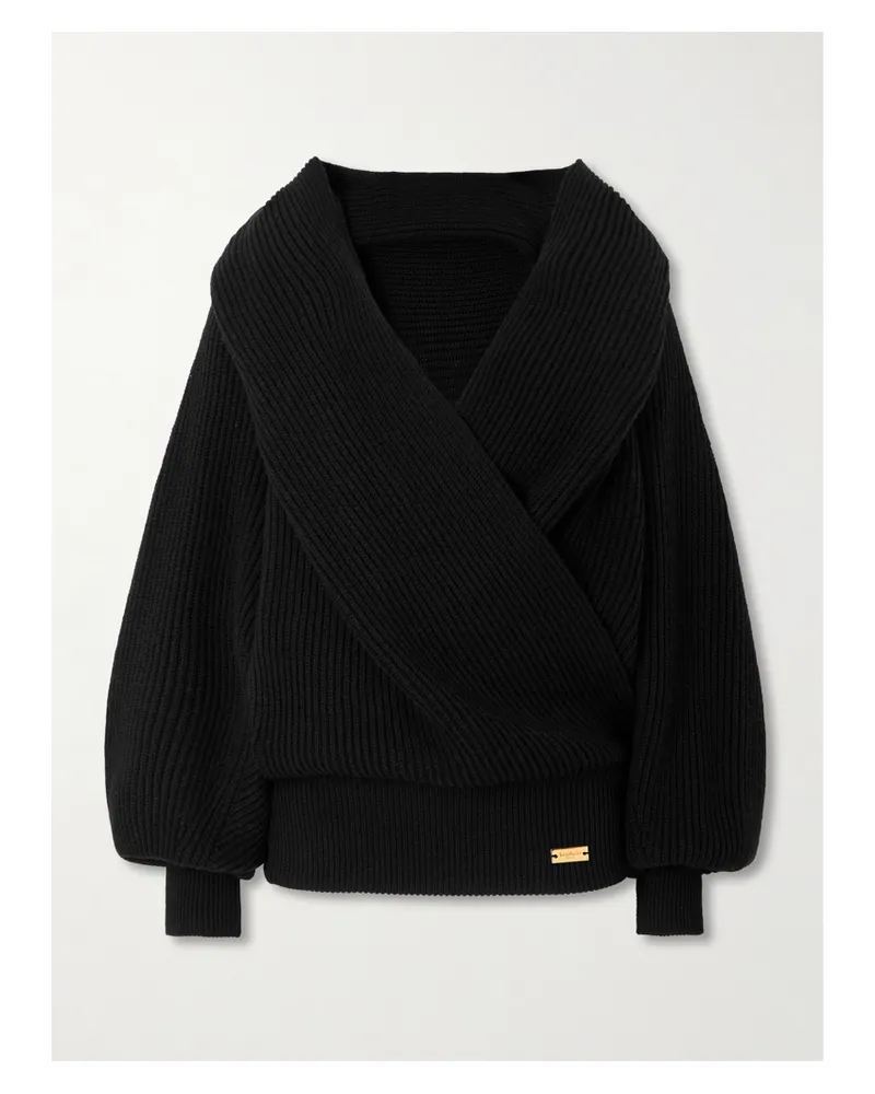 Balmain Kapuzenpullover Aus Gerippter Wolle Mit Wickeleffekt - Schwarz Schwarz