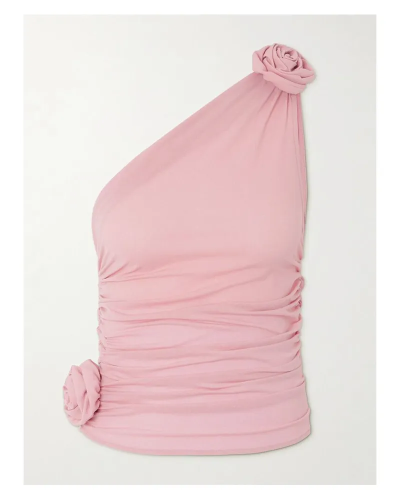 Magda Butrym Asymmetrisches Oberteil Aus Stretch-seide Mit Applikationen Und Raffungen - Pink Pink