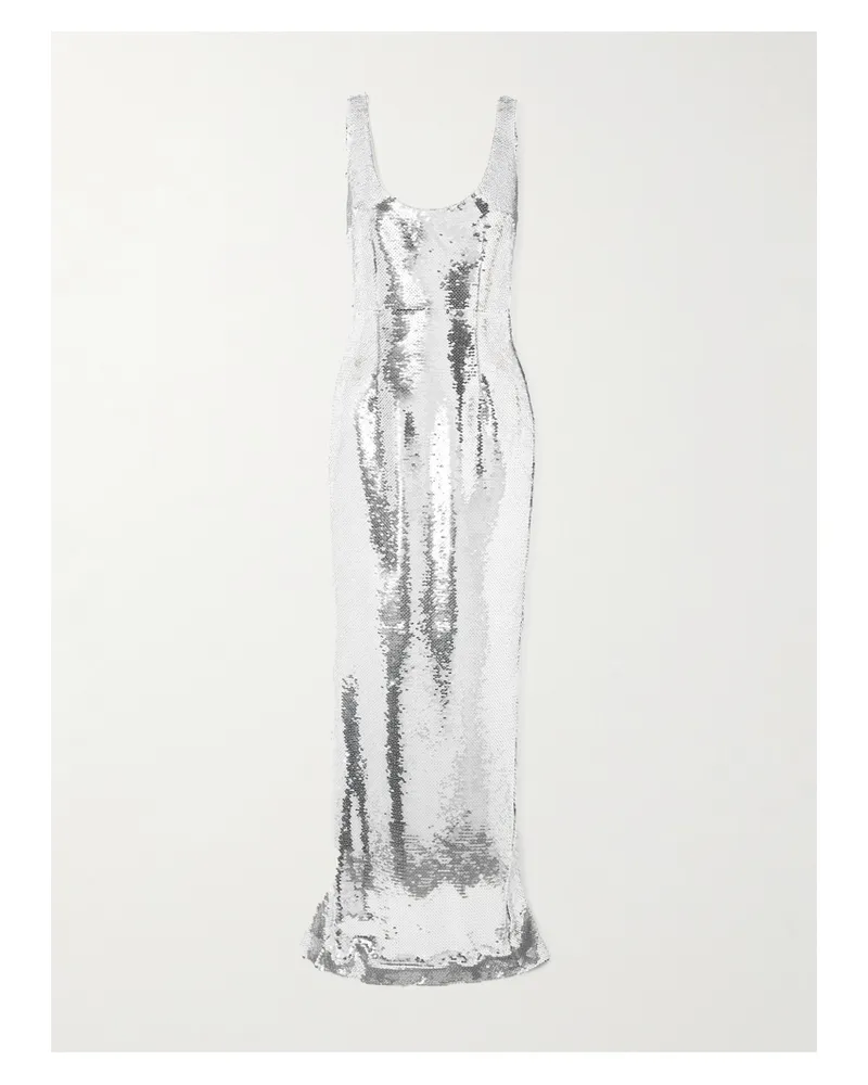 The New Arrivals Ilkyaz Ozel Manu In Infini Robe Aus Satin Mit Pailletten - Silber Silber