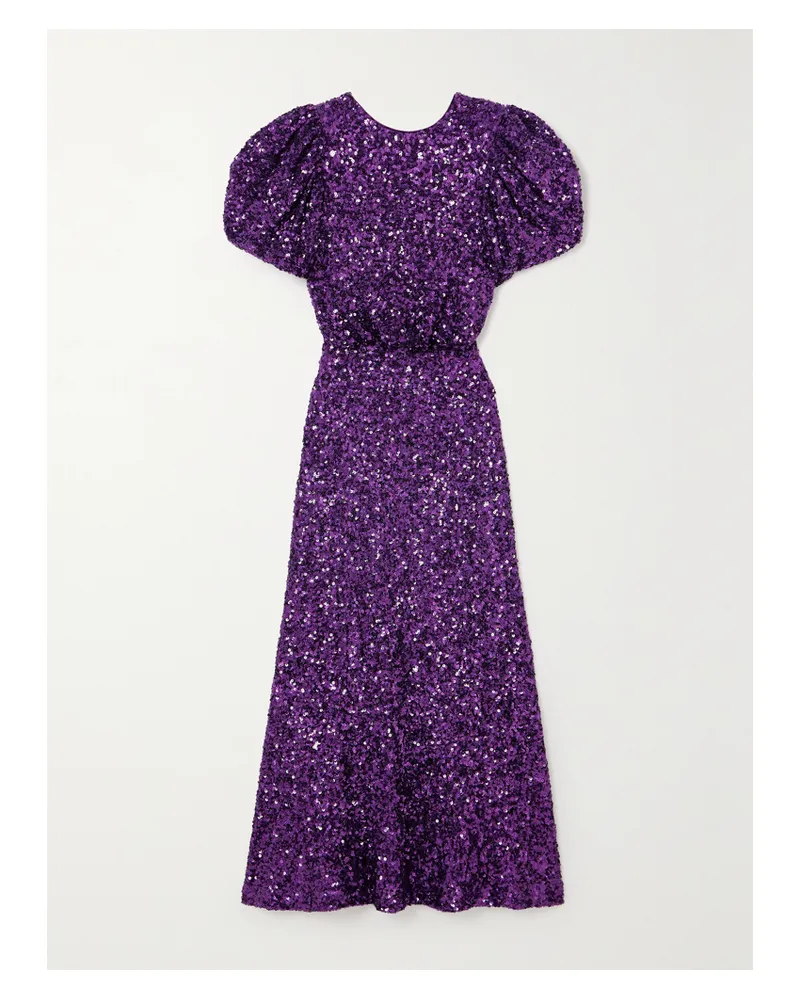 ROTATE Birger Christensen Dawnty Midikleid Aus Recyceltem Tüll Mit Pailletten Und Freier Rückenpartie - Lila Lila