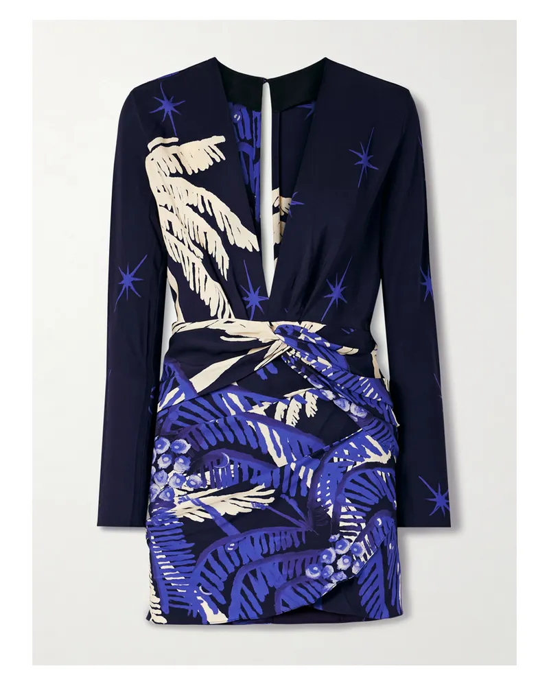 Johanna Ortiz Gangaway Draped Printed Crepe Mini Dress - Blue Blue