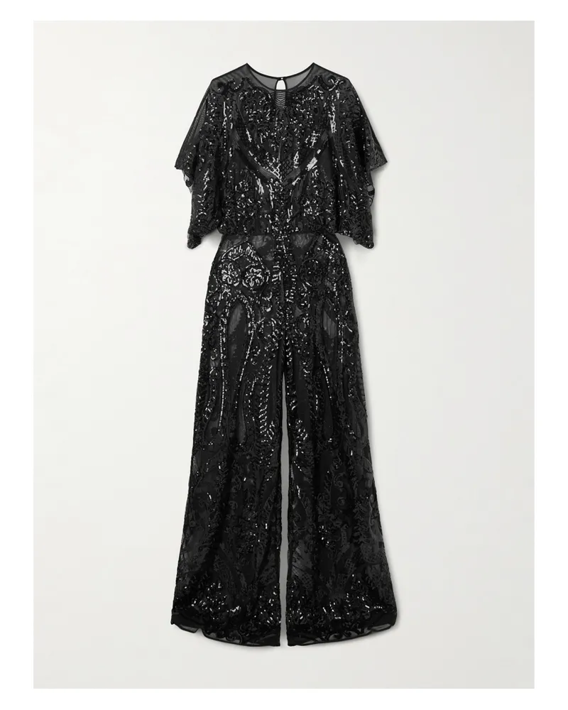 Norma Kamali Obi Jumpsuit Mit Weitem Bein Aus Chiffon Mit Pailletten - Schwarz Schwarz