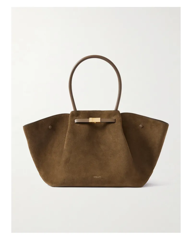 DeMELLIER The New York Large Leather-trimmed Suede Tote - Brown Brown