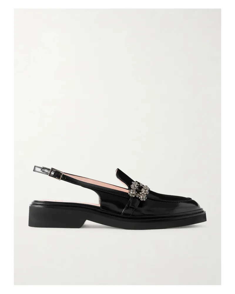 Roger Vivier Viv Rangers Crystal-embellished Leather Slingback Loafers - Black Black