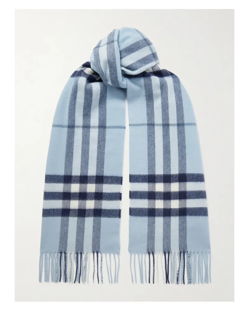 Burberry Karierter Kaschmirschal Mit Fransen - Blau Blau