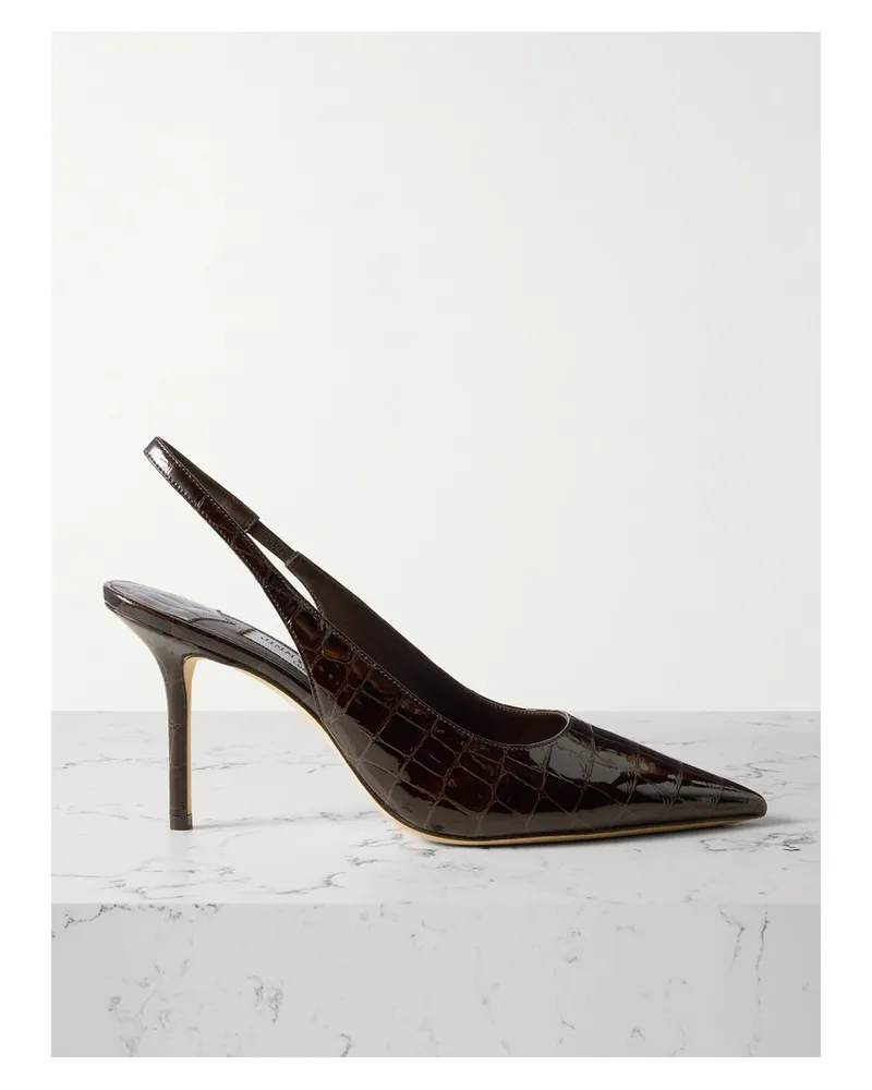 Jimmy Choo Love 85 Croc-effect Leather Slingback Pumps - Brown Brown