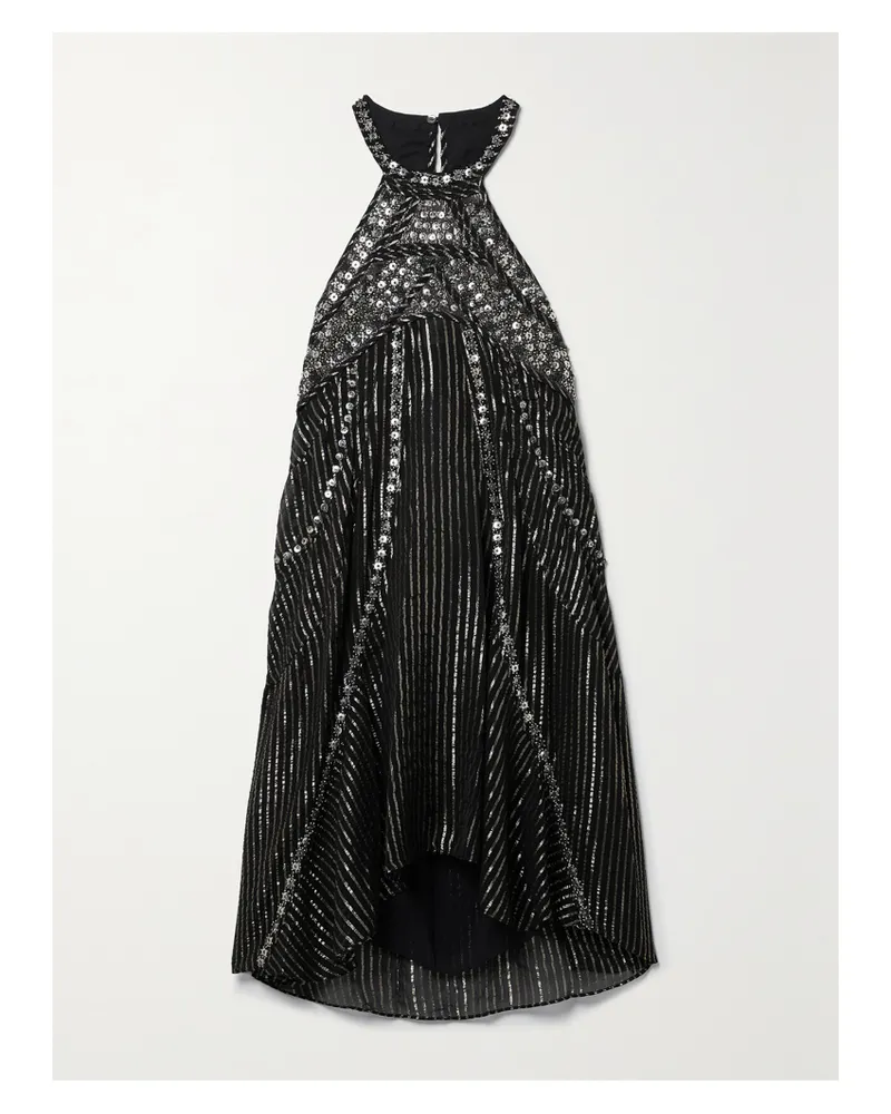 Isabel Marant Orfra Minikleid Aus Gestreiftem Voile Aus Einer Seiden-lurex®-mischung Mit Verzierungen - Schwarz Schwarz