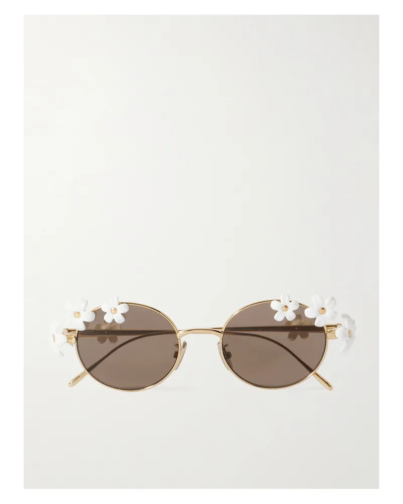 Loewe Paula's Ibiza Embellished Round-frame Gold-tone Sunglasses - White White