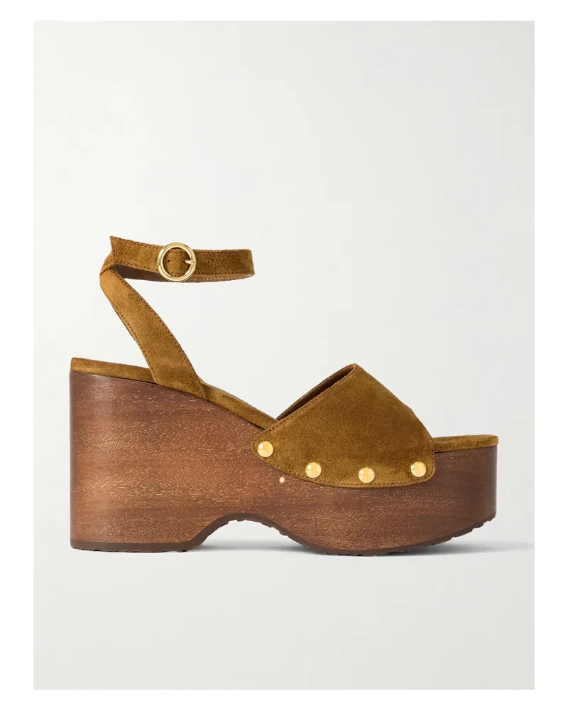 Gianvito Rossi 110 Plateausandalen Aus Veloursleder Mit Nieten - Braun Braun