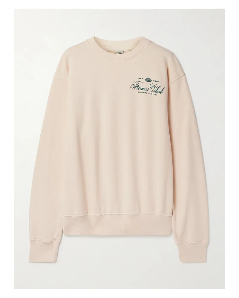 SPORTY & RICH Fitness World Sweatshirt Aus Baumwoll-jersey Mit Prints - Creme Creme