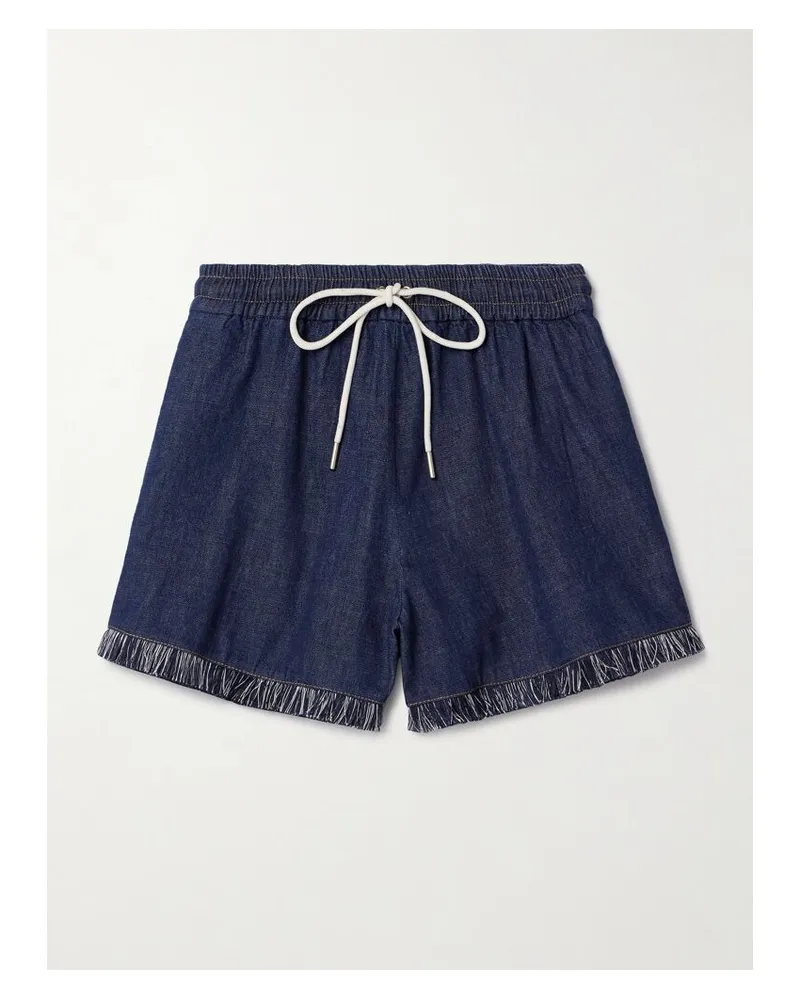 Zimmermann Rhiannon Shorts Aus Baumwoll-chambray Mit Fransen - Blau Blau