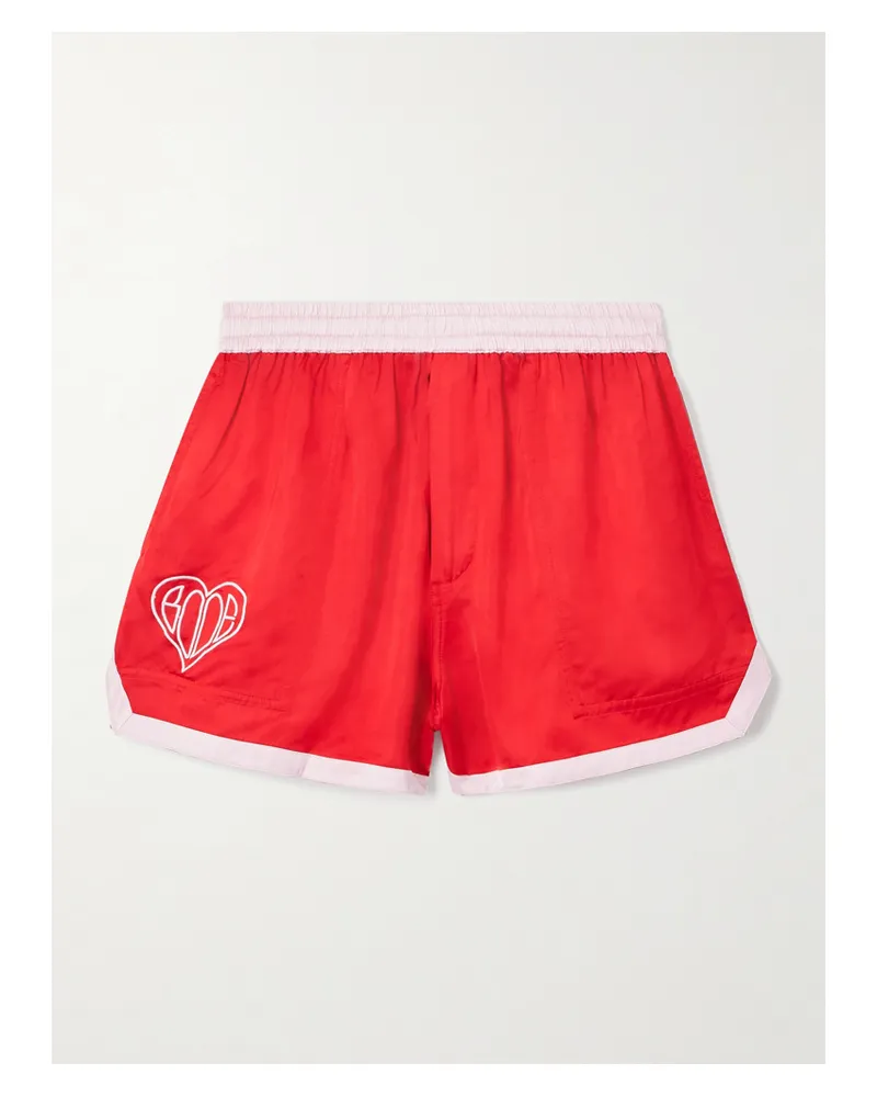 BODE Zweifarbige Shorts Aus Satin Mit Stickerei - Rot Rot