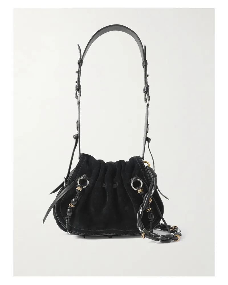 Isabel Marant Bolton Tasseled Leather-trimmed Suede Shoulder Bag - Black Black
